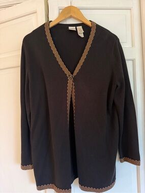 Classic Brown  Cardigan with Tan Trim - Women's Sweater